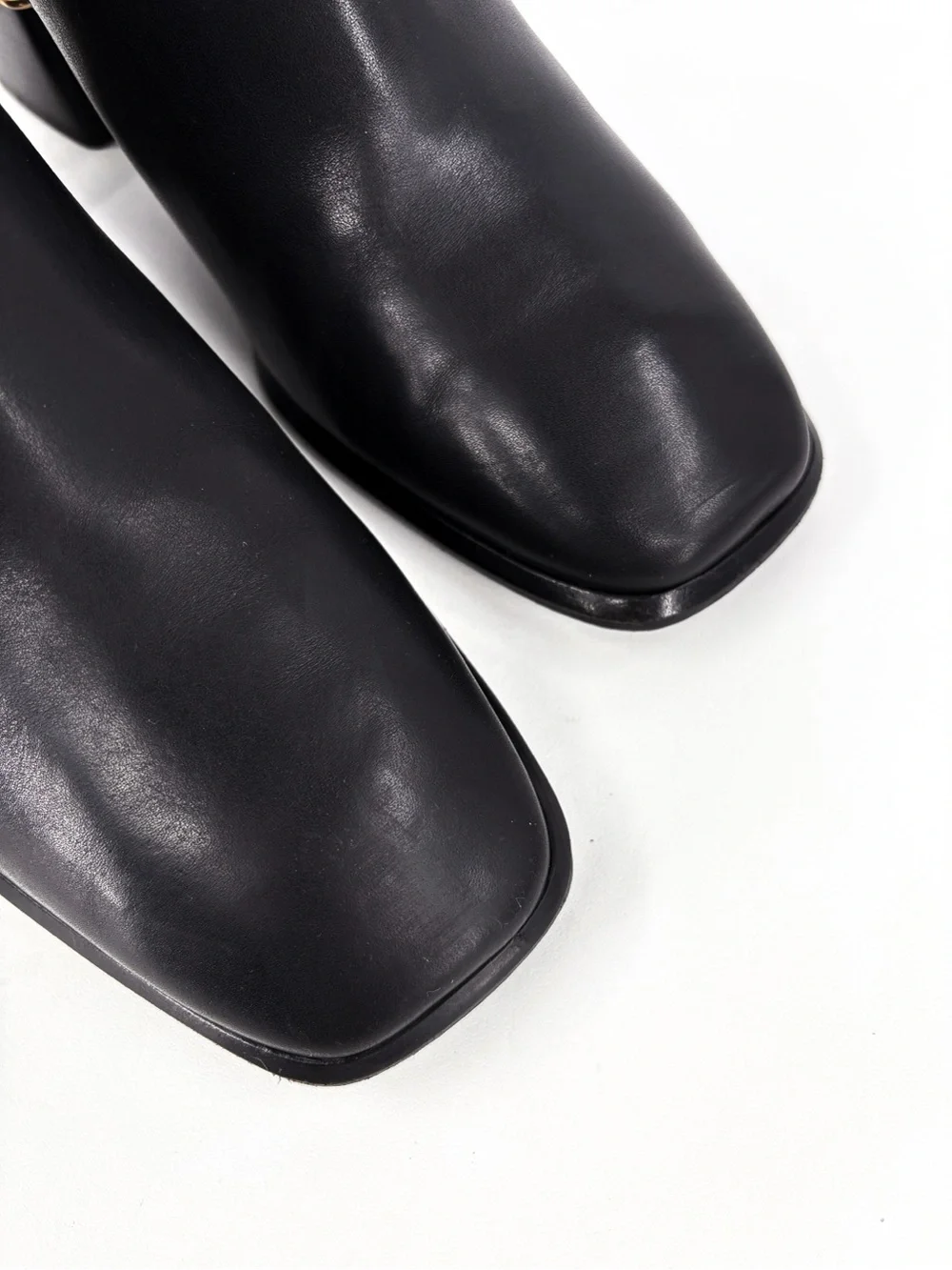TORY BURCH Logo Buckle Square-Toe Ankle Boots in Black Leather 10 - Picture 6 of 14